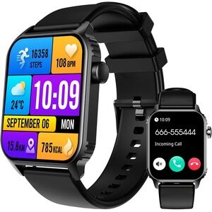 Smartwatch with Black Band,(Answer/Make calls) 1.83” smartwatch fitness tracker